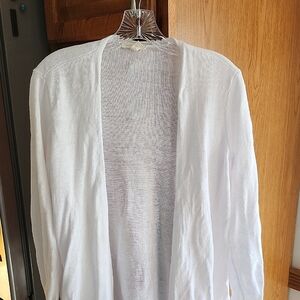 Eileen Fisher Lightweight Organic Linen White Open-Front Cardigan Small